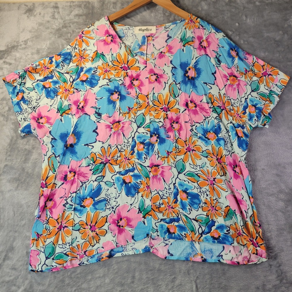 Haptics Womens S Floral Short‎ Sleeve V Neck Blouse Lightweight Summer Top